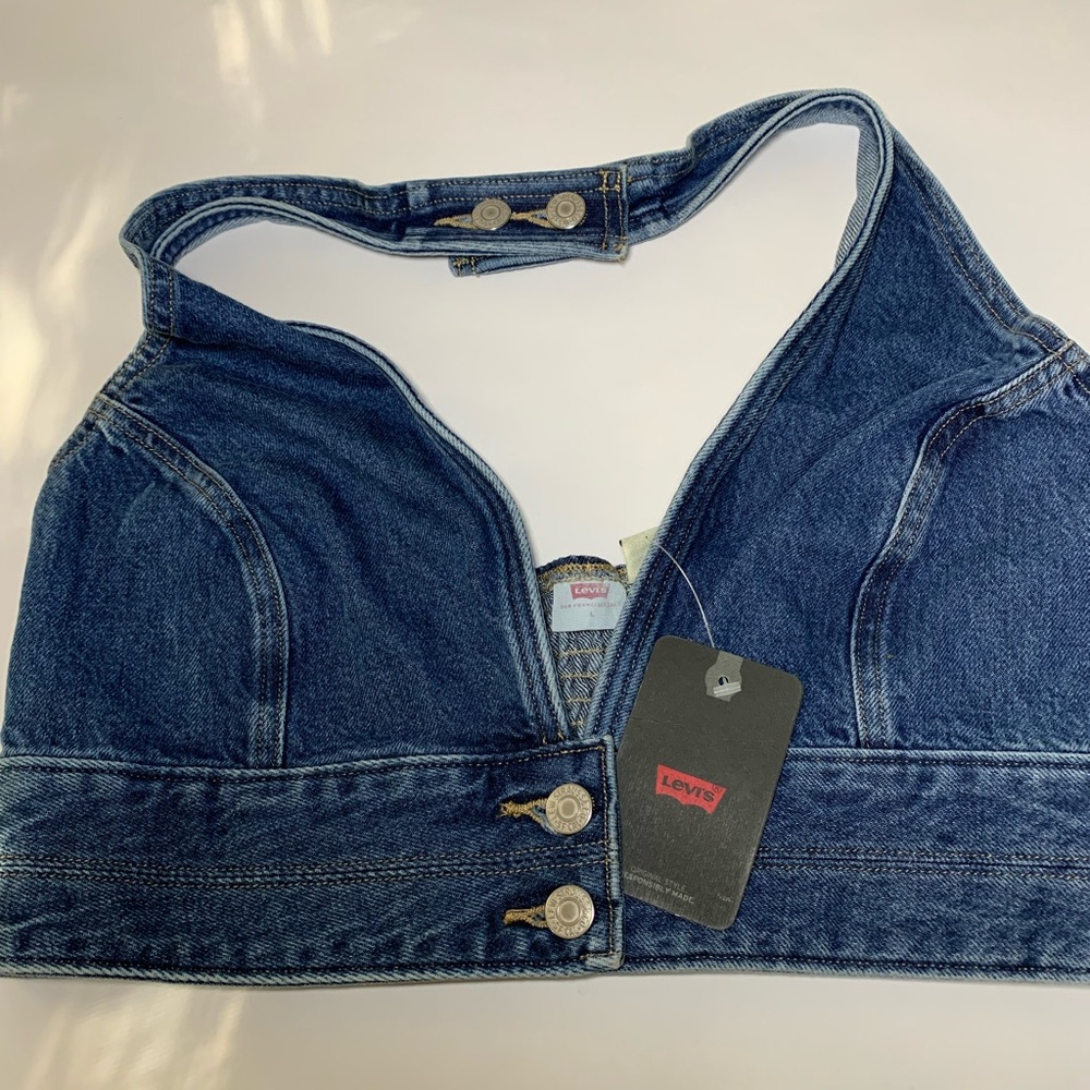 Levi's Indigo Denim Halter Crop Top 100% Cotton Denim. Sz L  New with tag